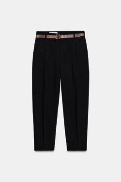 ZARA УКОРОЧЕННЫЕ БРЮКИ С РЕМНЕМ, ЧЕРНЫЙ