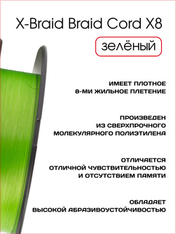 Плетёный шнур для рыбалки YGK X-Braid Braid Cord X8 Chartreuse 150 м, 0.165 мм - 1 РЕ - 20 lb - 9.1 кг