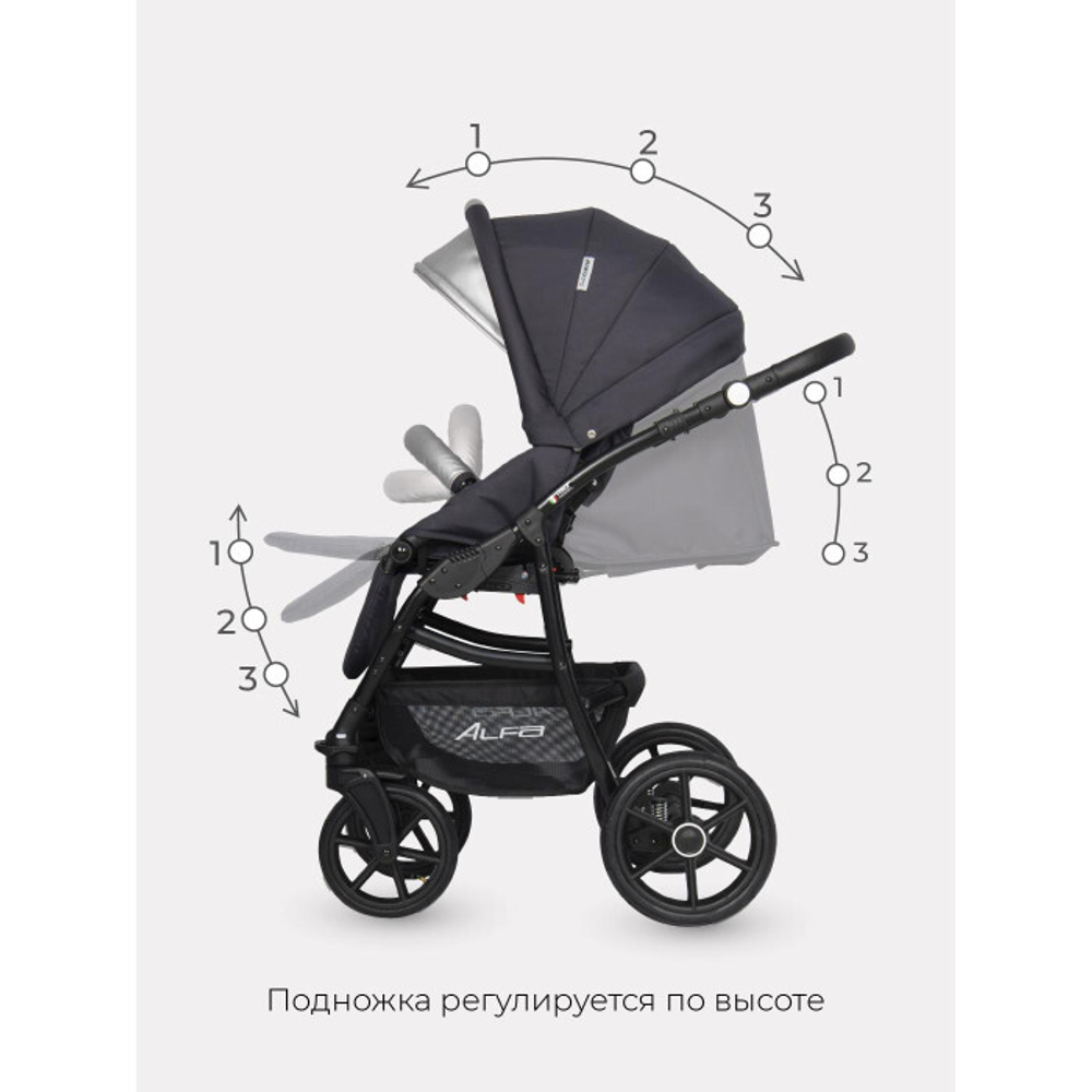 Коляска  ALFA Ecco (3 в 1) (RIKO BASIC) 01 графит-серый