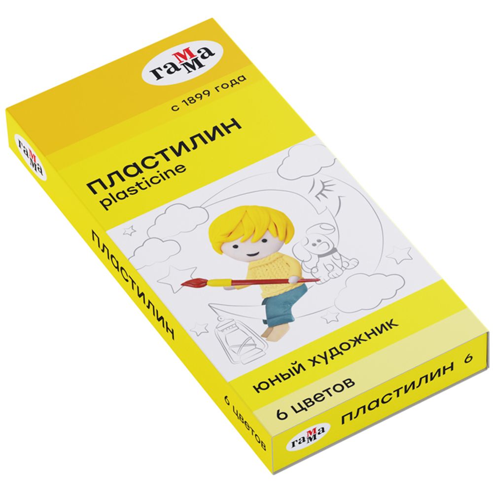 Пластилин 6 цветов Гамма Юный художник, 84гр, со стеком, картон.упак.
