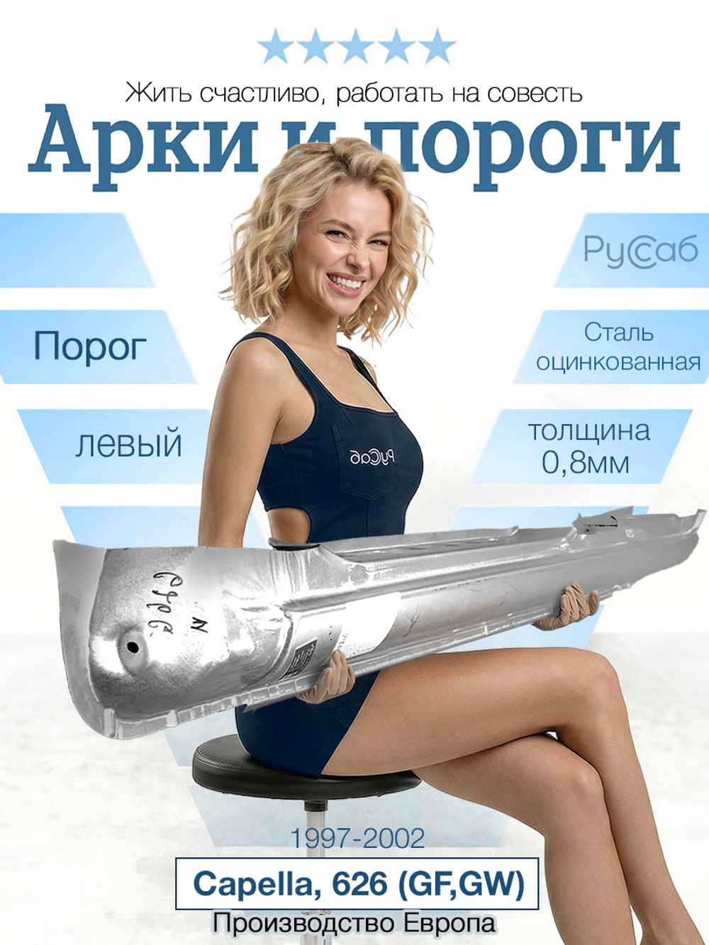 Порог левый Mazda 626 GF Capella 1997-2002 (Klokkerholm) седан