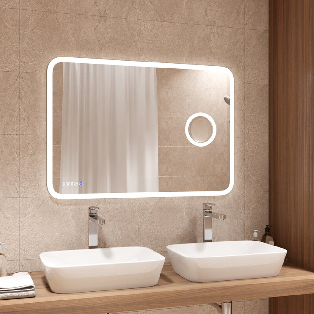 Зеркало "Bliss Led" 1000х700 с увеличительным зеркалом, часами