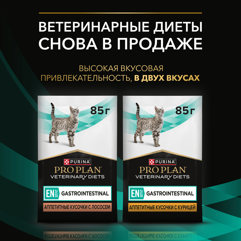 Паучи PRO PLAN VETERINARY DIETS EN Gastrointestinal при расстройствах пищеварения с лососем в соусе 85 г