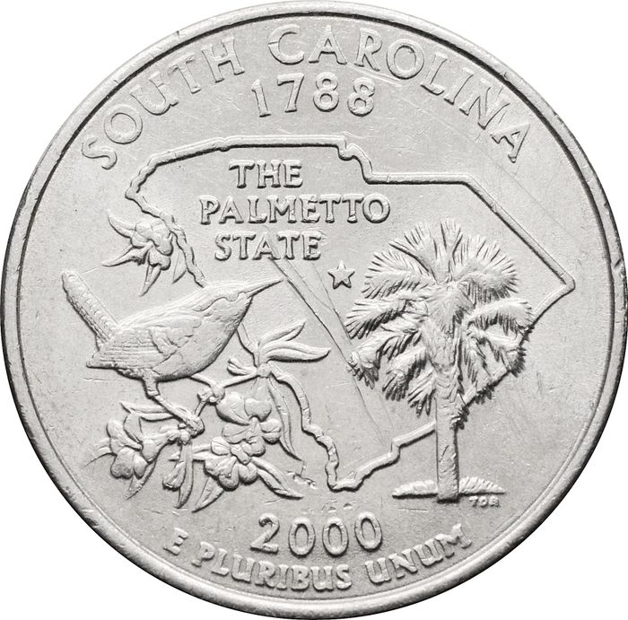 25 центов (1/4 доллара, квотер) 2000 США «Штат Южная Каролина» (D)