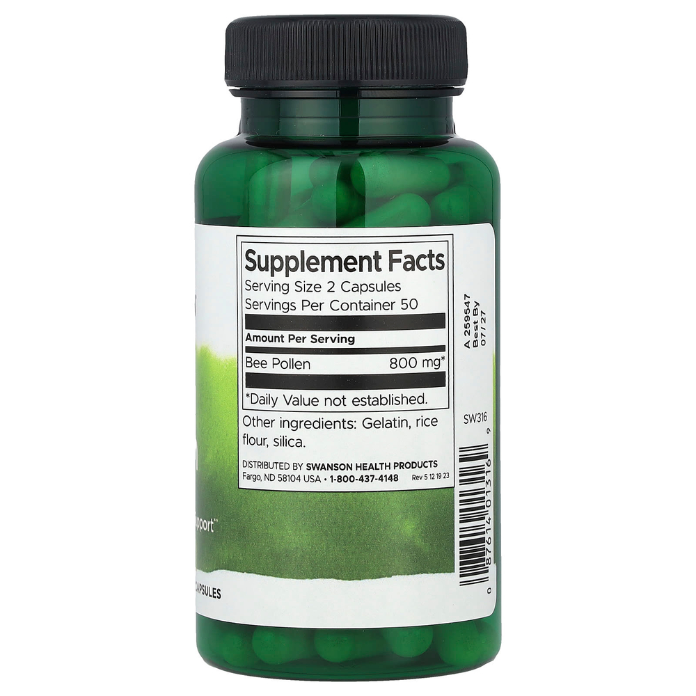 Swanson Vitamins, Пчелиная пыльца, 400 мг, 100 капсул