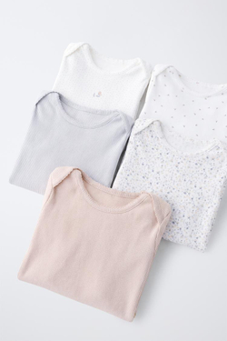 ZARA НАБОР ИЗ 5 БОДИ С ЦВЕТОЧНЫМ ПРИНТОМ И ДЛИННЫМИ РУКАВАМИ, СЕРЫЙ/НЕЖНО-КОРИЧНЕВЫЙ