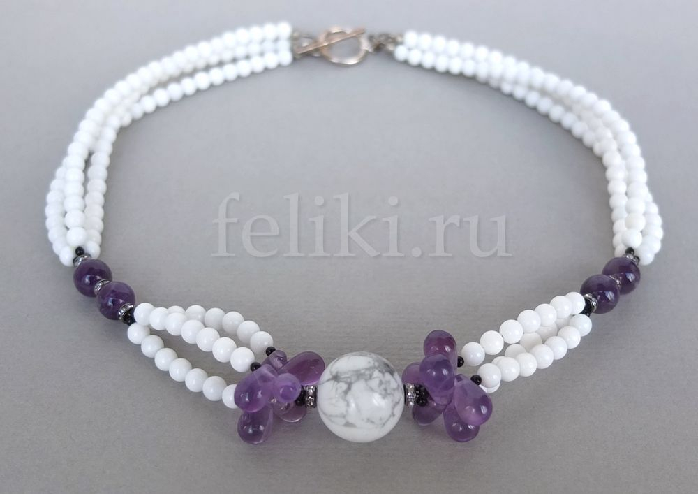 колье из агата и аметиста Гортензия а-0138-41