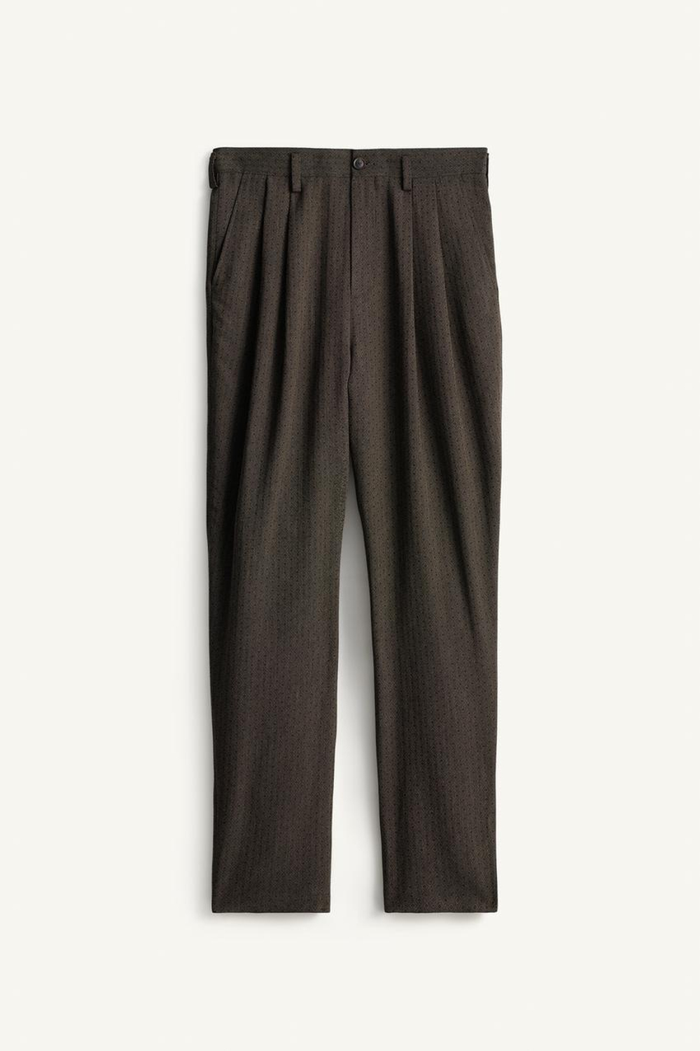 ZARA ЖАККАРДОВЫЕ БРЮКИ В СКЛАДКУ С ГЕОМЕТРИЧЕСКИМ РИСУНКОМ, КОРИЧНЕВЫЙ