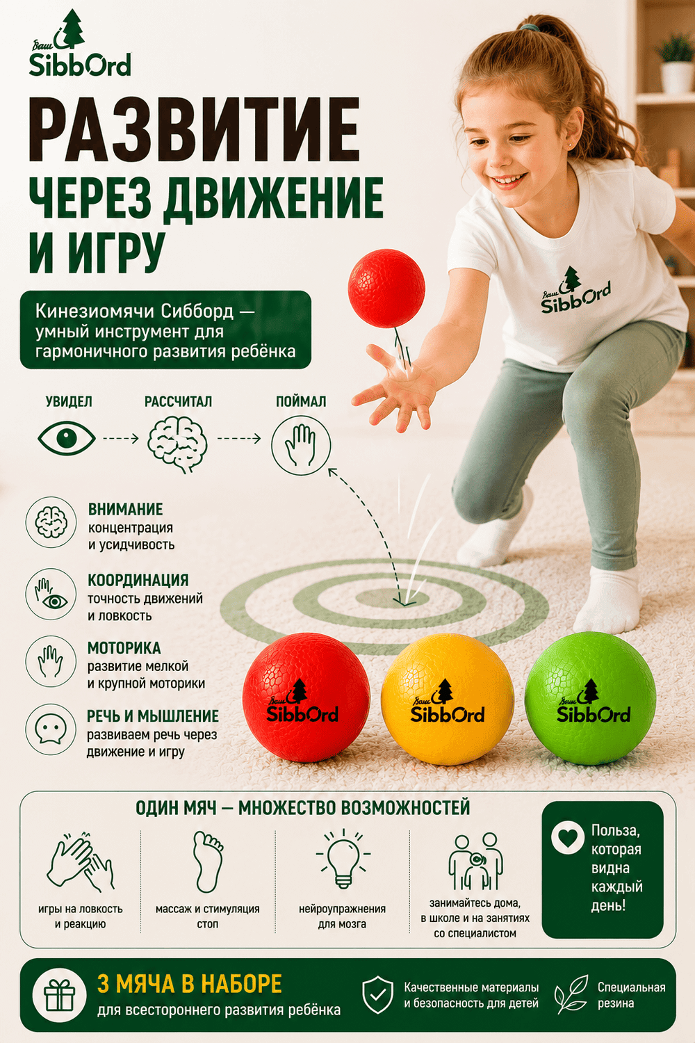 Кинезиологические мячи резиновые для сенсорной интеграции