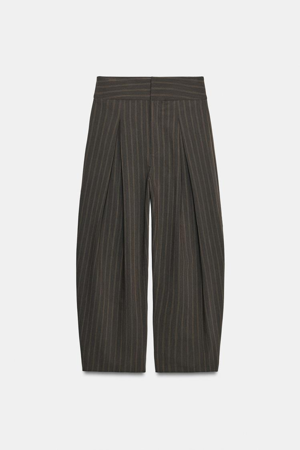 ZARA БРЮКИ BALLOON С ЗАЩИПАМИ, КОРИЧНЕВЫЙ МЕЛАНЖ