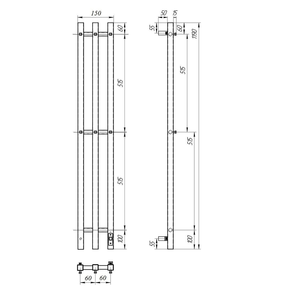 Полотенцесушитель электрический Point Гермес PN13822B П3 120x1200 диммер справа, черный купить