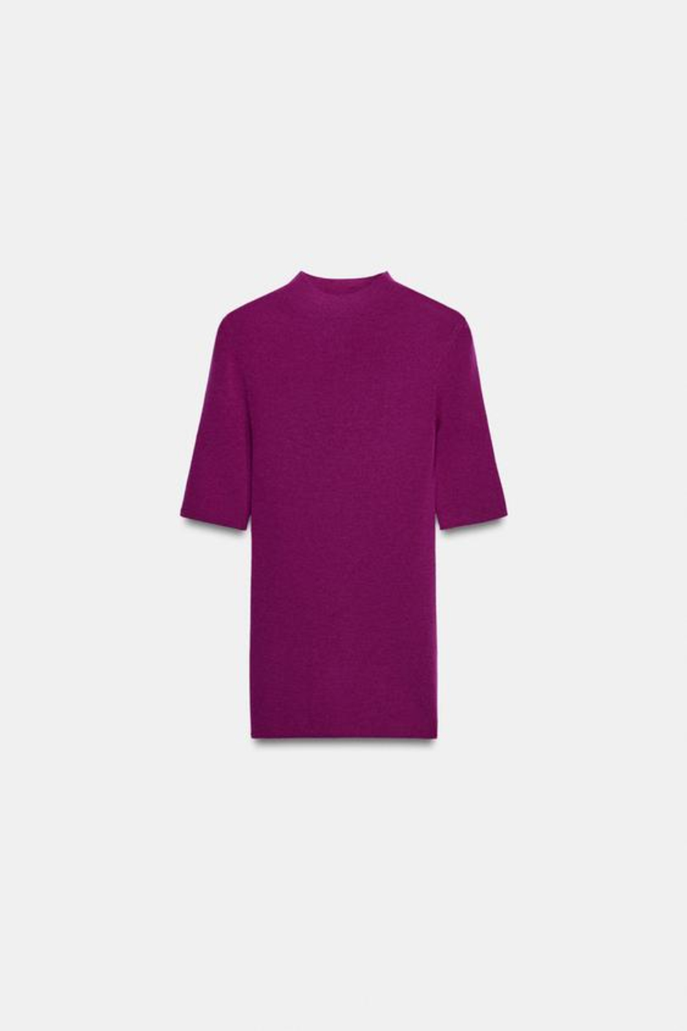 ZARA ТОП ИЗ 100% ТОНЧАЙШЕЙ ШЕРСТИ С КОРОТКИМИ РУКАВАМИ, МАДЖЕНТА