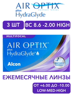 Ежемесячные мультифокальные контактные линзы Air Optix Aqua MultiFocal plus HydraGlyde (уп. 3 линзы)