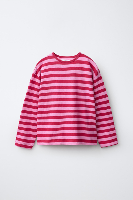ZARA ФУТБОЛКА SOFT В ПОЛОСКУ, РОЗОВЫЙ