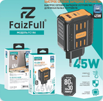 Зарядное устройство FaizFull FC186 GaN PD45W+QC3.0 3A Type-C+USB Black