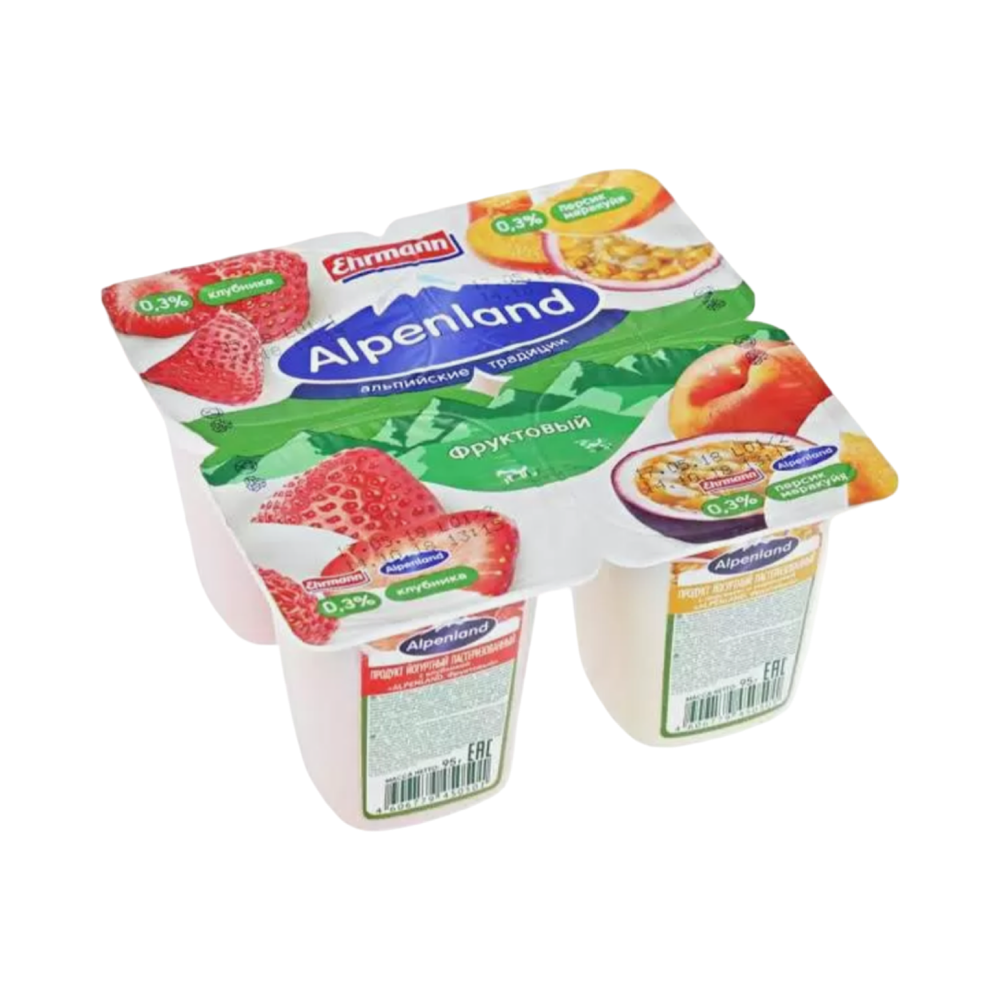 Йогурт Альпенланд 0,3% фруктовый 320гр*12шт Персик-Маракуйя, шт