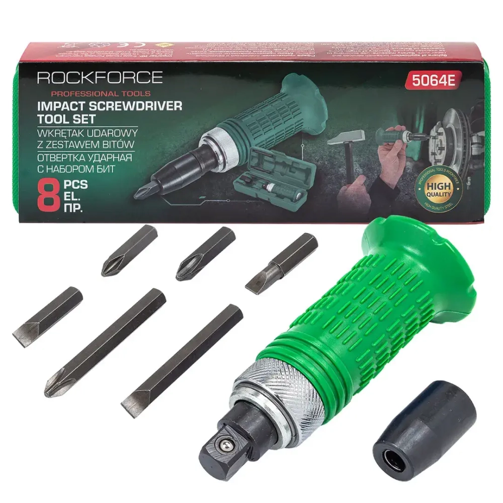 Отвертка ударная с набором бит, 8пр. RockFORCE RF-5064E