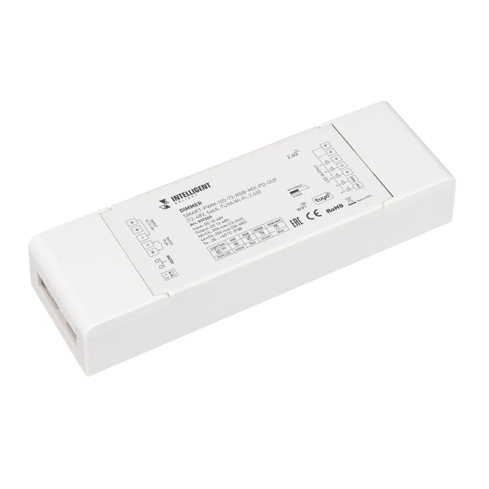 INTELLIGENT ARLIGHT Диммер SMART-PWM-105-72-RGB-MIX-PD-SUF (12-48V, 5x6A, TUYA Wi-Fi, 2.4G) (IARL, IP20 Пластик, 5 лет) INTELLIGENT ARLIGHT Диммер SMART-PWM-105-72-RGB-MIX-PD-SUF (12-48V, 5x6A, TUYA Wi-Fi, 2.4G) (IARL, IP20 Пластик, 5 лет)