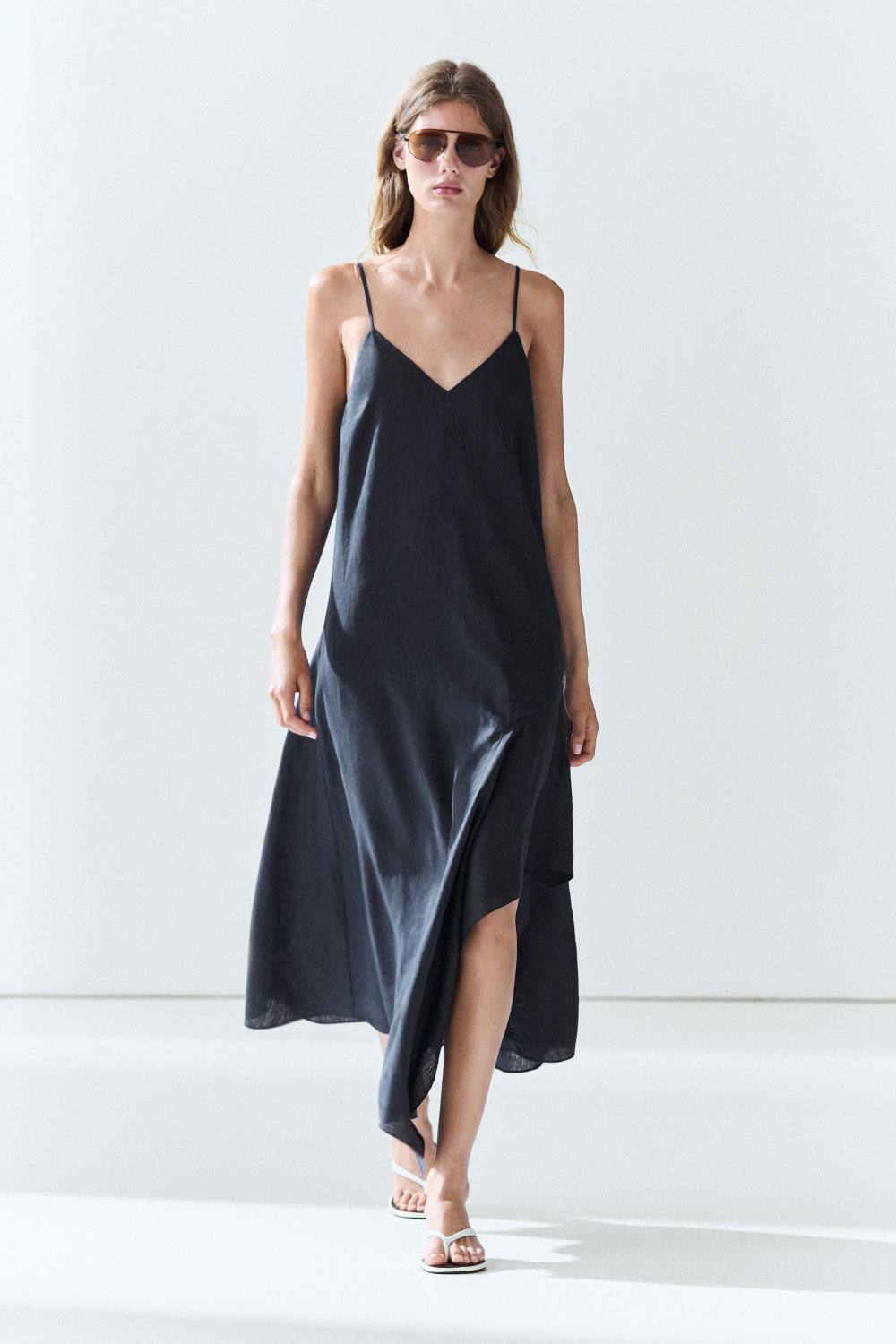 Massimo Dutti Асимметричное платье миди из 100% льна, синий