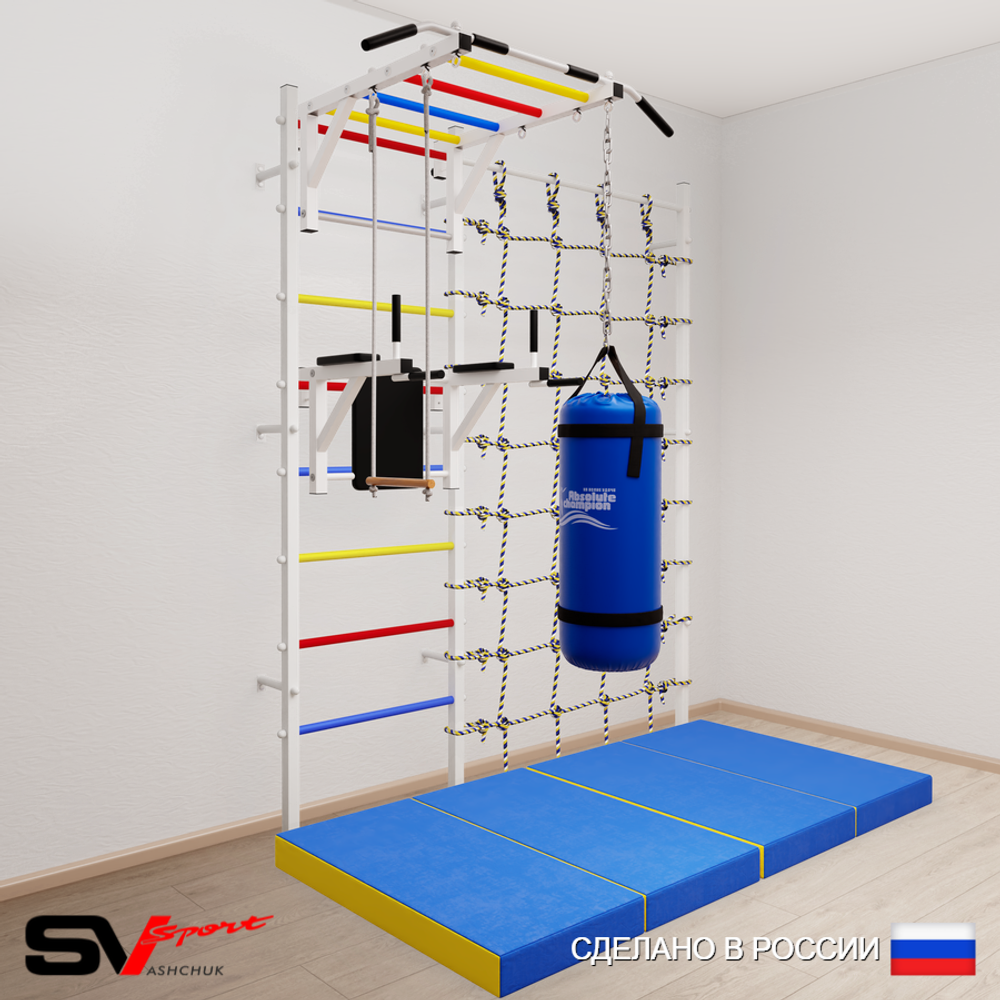 Шведская стенка Sv Sport 54360 (Турник рукоход/Брусья/Трапеция/Цепь/Мешок 22кг/Мат 2м/Канатный лаз)