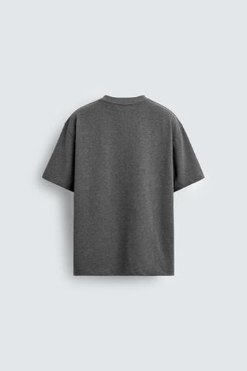 ZARA ХЛОПКОВАЯ ФУТБОЛКА С КОРОТКИМИ РУКАВАМИ, СЕРЫЙ МЕЛАНЖ