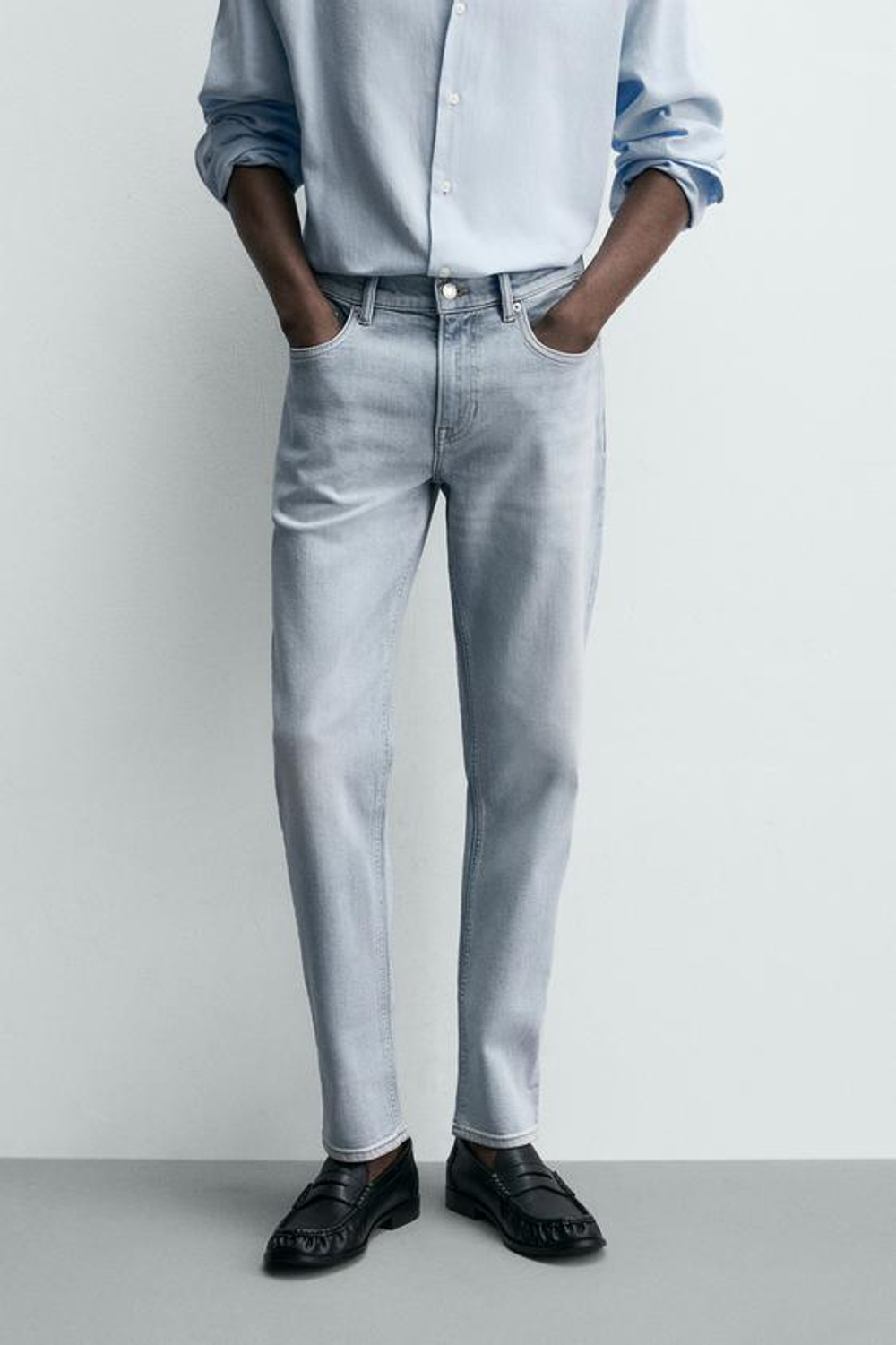 ZARA БАЗОВЫЕ ДЖИНСЫ SLIM FIT, НЕБЕСНО-ГОЛУБОЙ