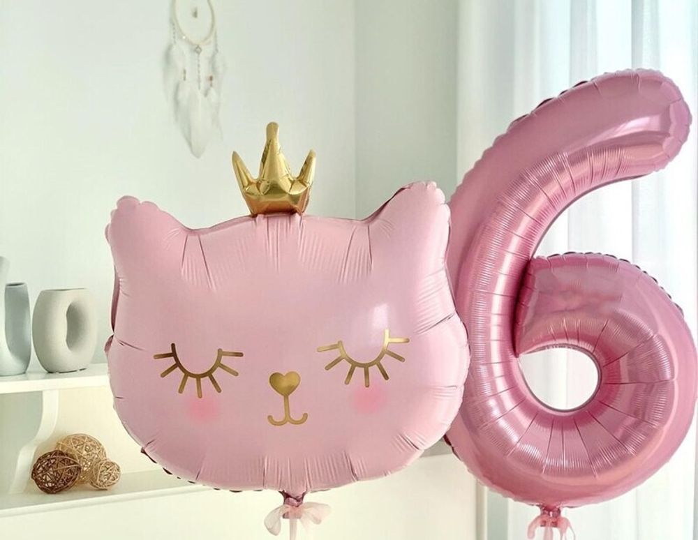 Шар (22"/56 см) Фигура, Котенок Принцесса, Розовый
