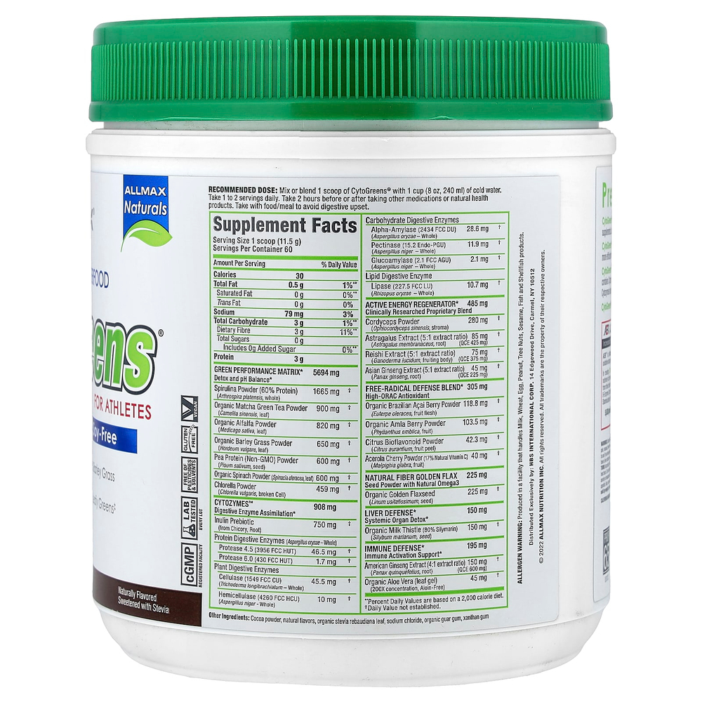 ALLMAX, CytoGreens®, зеленый суперпродукт премиального качества для спортсменов, шоколад, 690 г (1,5 фунта)