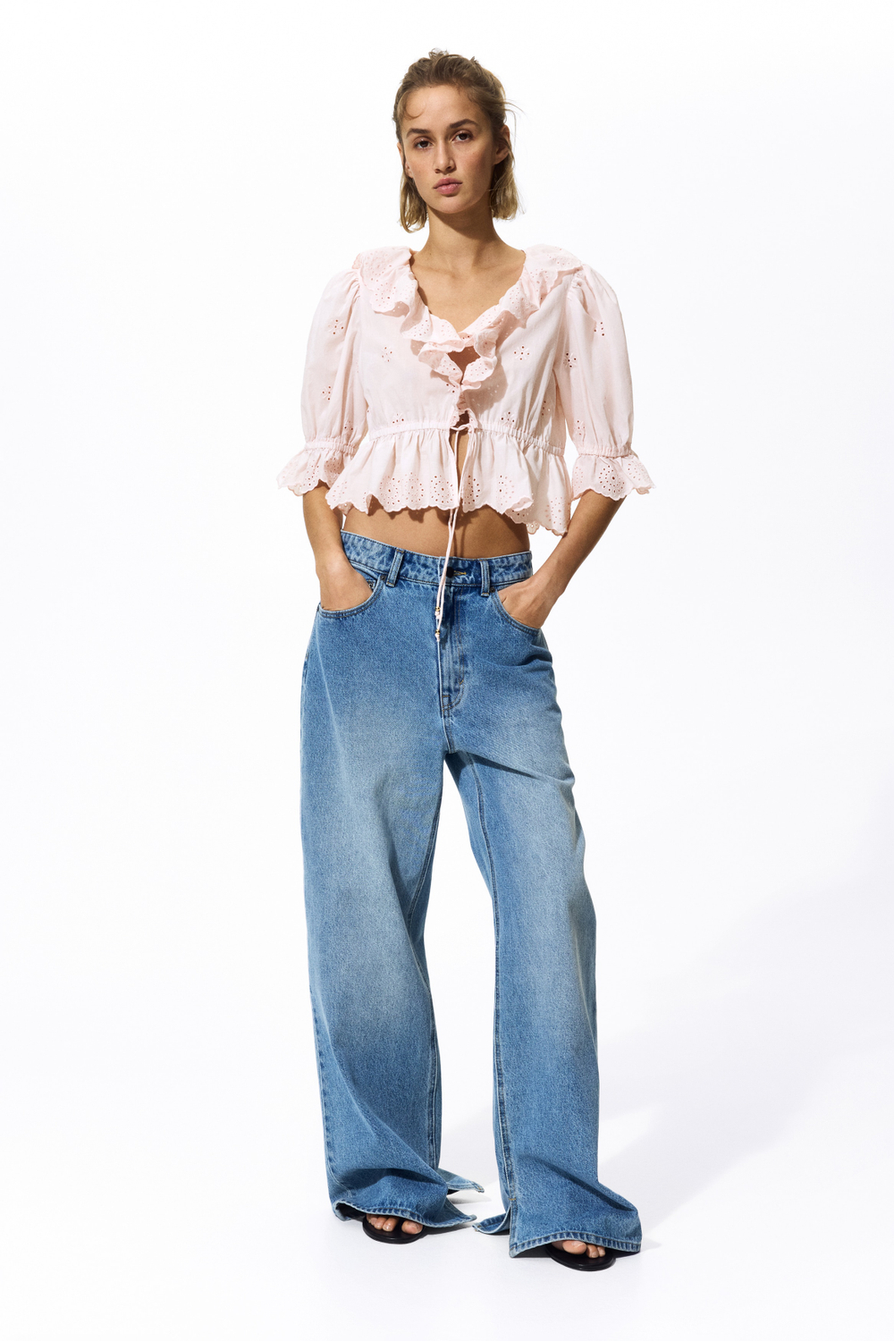 Хлопковая блузка с вышивкой - H&M