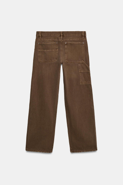 ZARA ДЖИНСЫ TRF STRAIGHT С НИЗКОЙ ПОСАДКОЙ, КОРИЧНЕВЫЙ