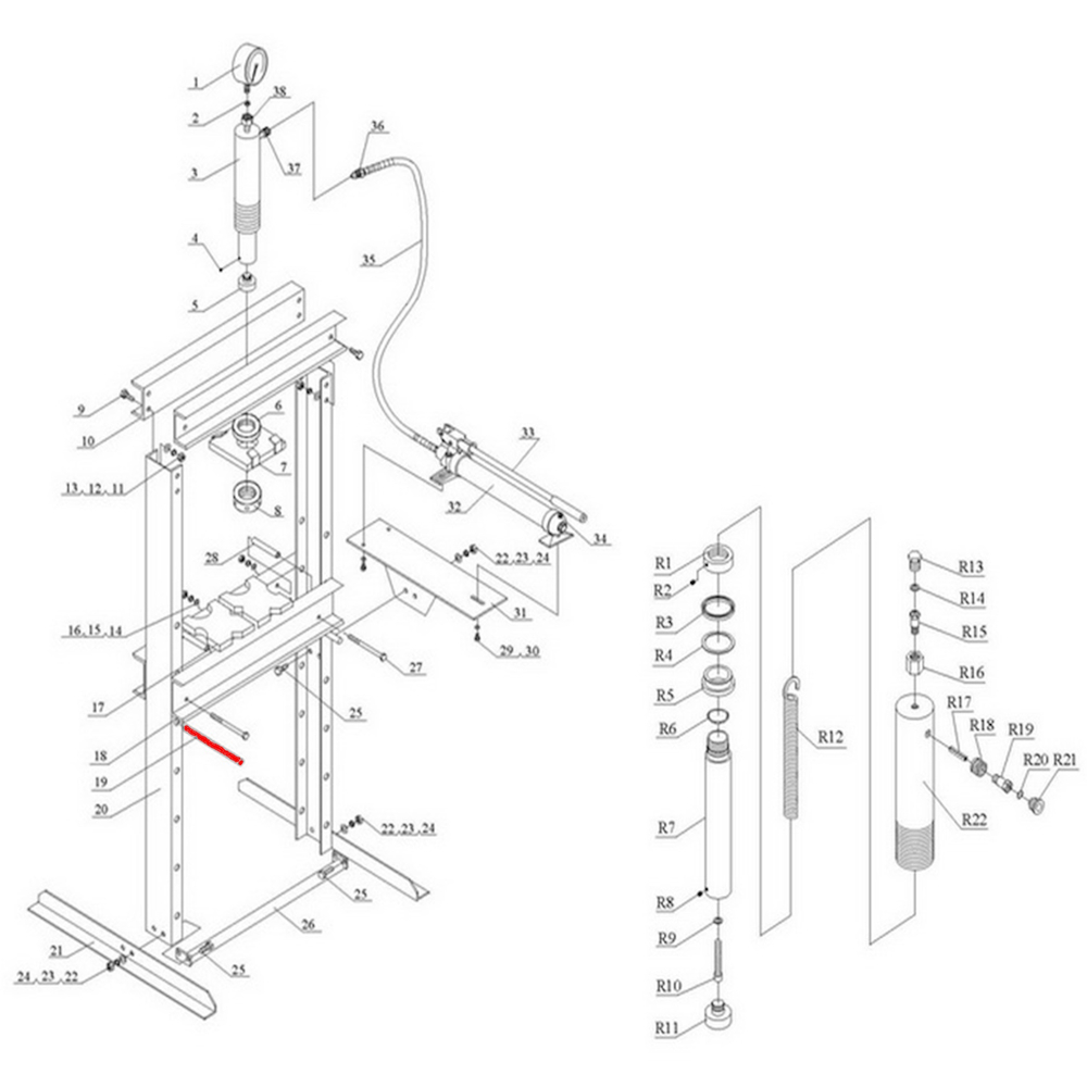 Штифт рамы (Bed frame pin п.19) HJ0804.5005, HJ0804.7016