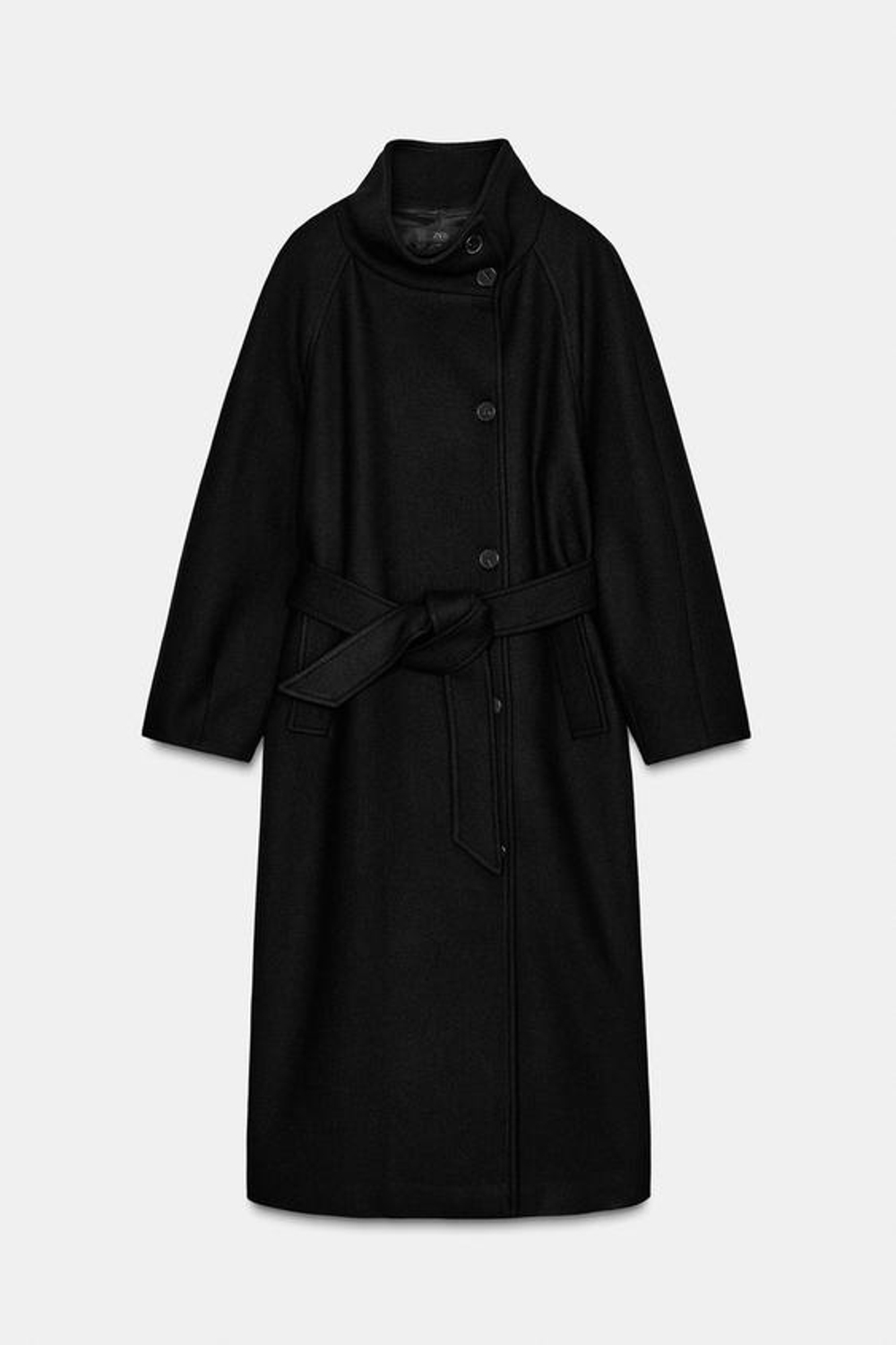 Длинный шерстяной плащ с воротником - ZARA