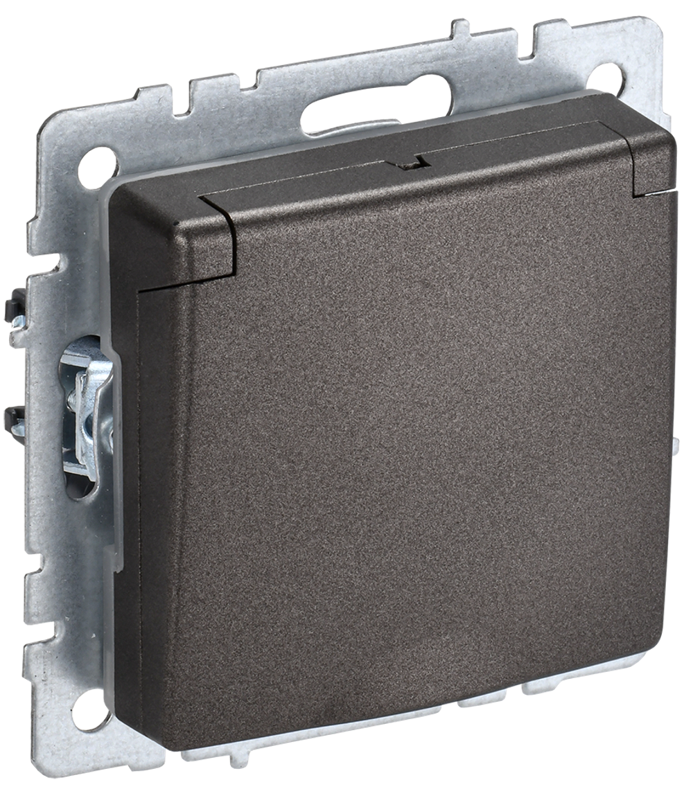 BRITE Розетка 1-местная с заземлением с защитными шторками и крышкой 16А IP44 РСбш10-3-44-БрТБ темная бронза IEK