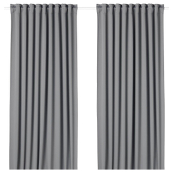 IKEA MAJGULL  (ИКЕА МАЙГУЛЛ)  -  Шторы блэкаут, пара, на ленте/серый, 145x250 см