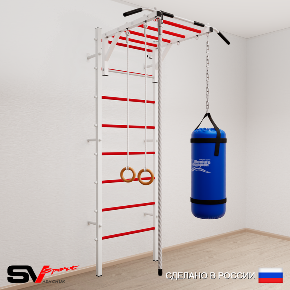 Шведская стенка Sv Sport усиленная 6331 (Турник рукоход/Канат/Кольца/Цепь/Мешок 15кг)