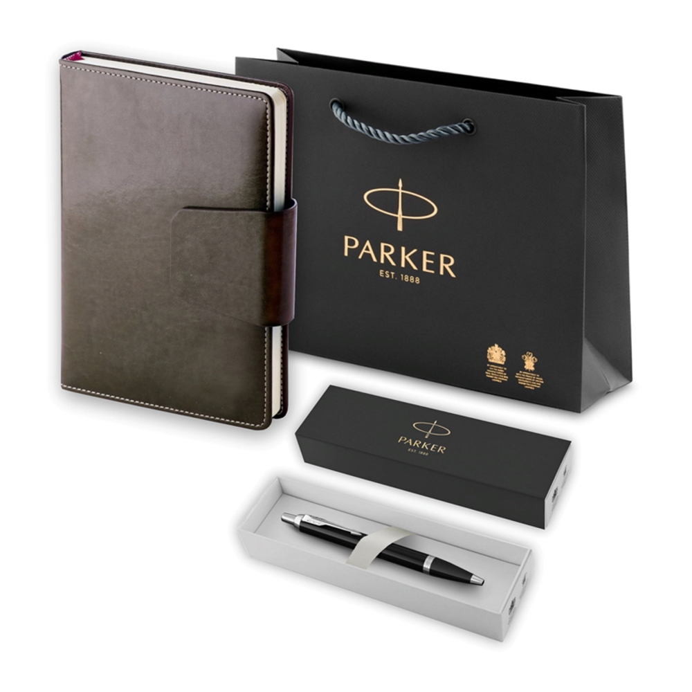 Подарочный набор: Шариковая ручка Parker IM Metal Black CT и и Ежедневник недатированный А5 черный
