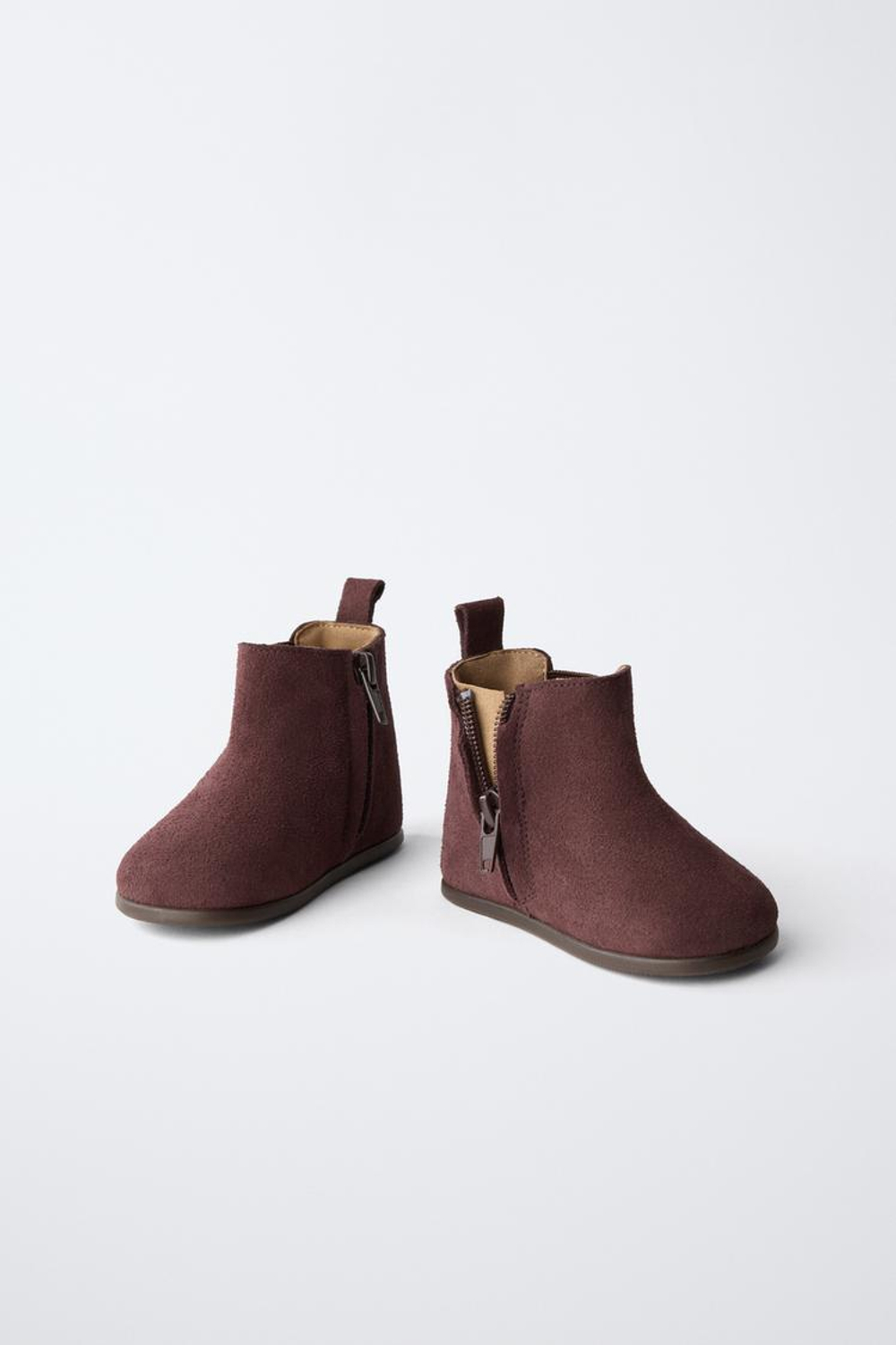 ZARA КОЖАНЫЕ БОТИНКИ ЧЕЛСИ, БАКЛАЖАННЫЙ