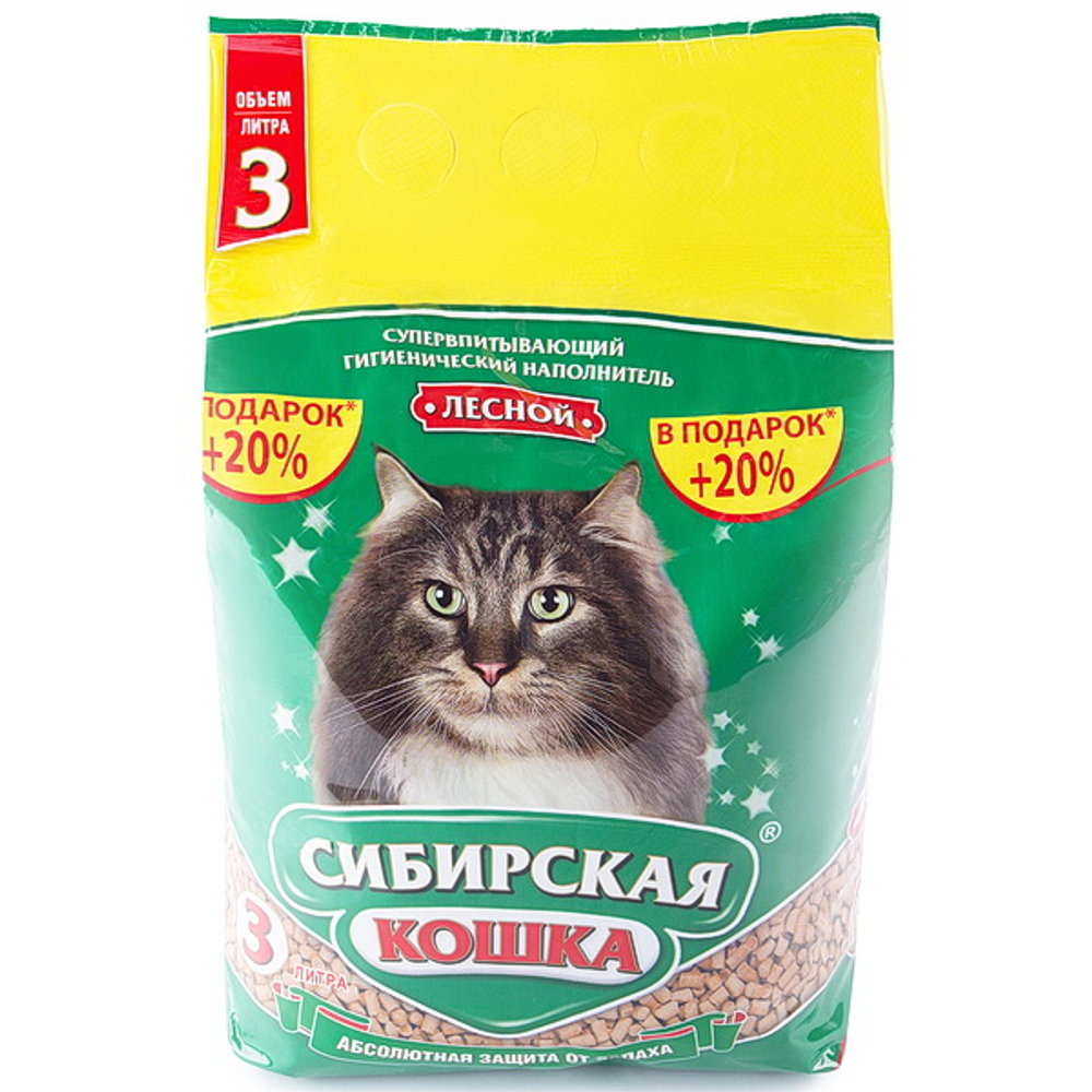 Наполнитель Сибирская Кошка Лесной древесный для кошек 20 л