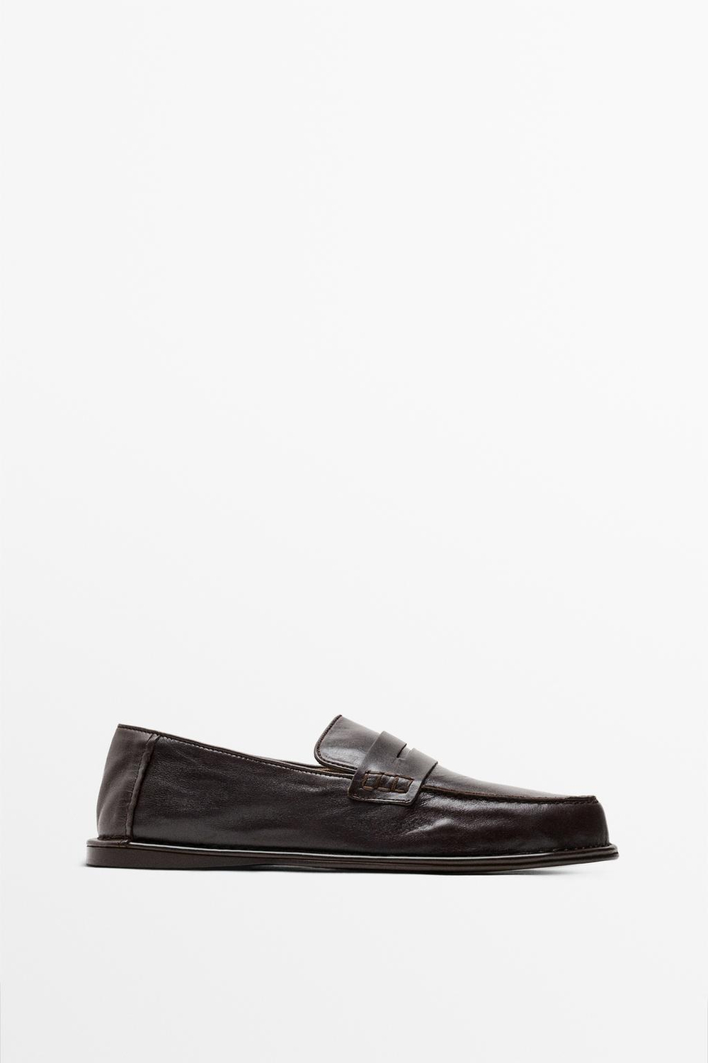 Massimo Dutti Лоферы из мягкой кожи с перемычкой, коричневый