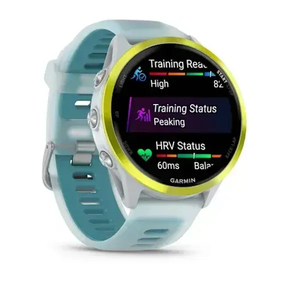 Умные часы Garmin Forerunner 570 - 47 мм Желтый алюминий с полупрозрачным белым/бирюзовым ремешком