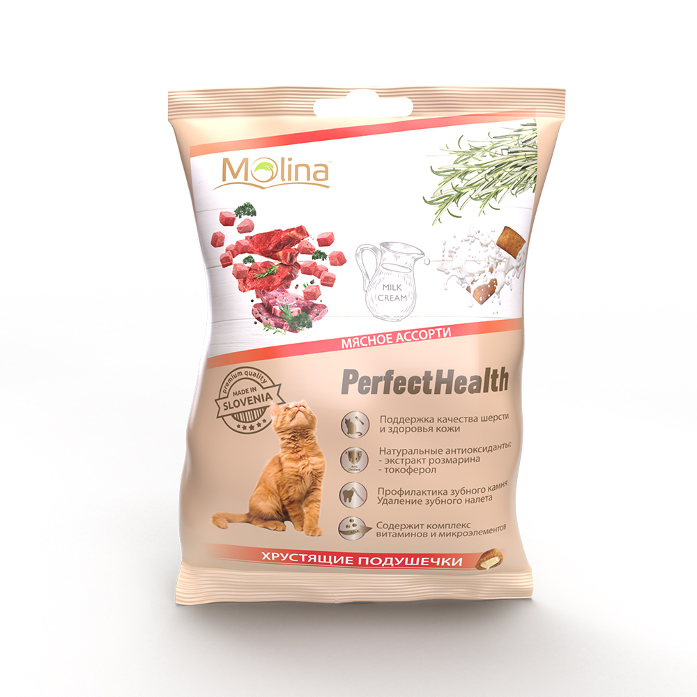 Molina Хрустящие подушечки для кошек "Мясное ассорти", 50г
