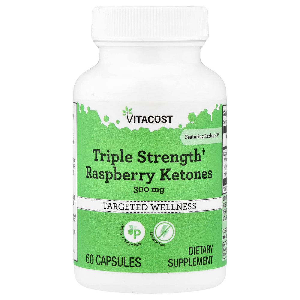 Vitacost, малиновые кетоны, 300 мг, 60 капсул