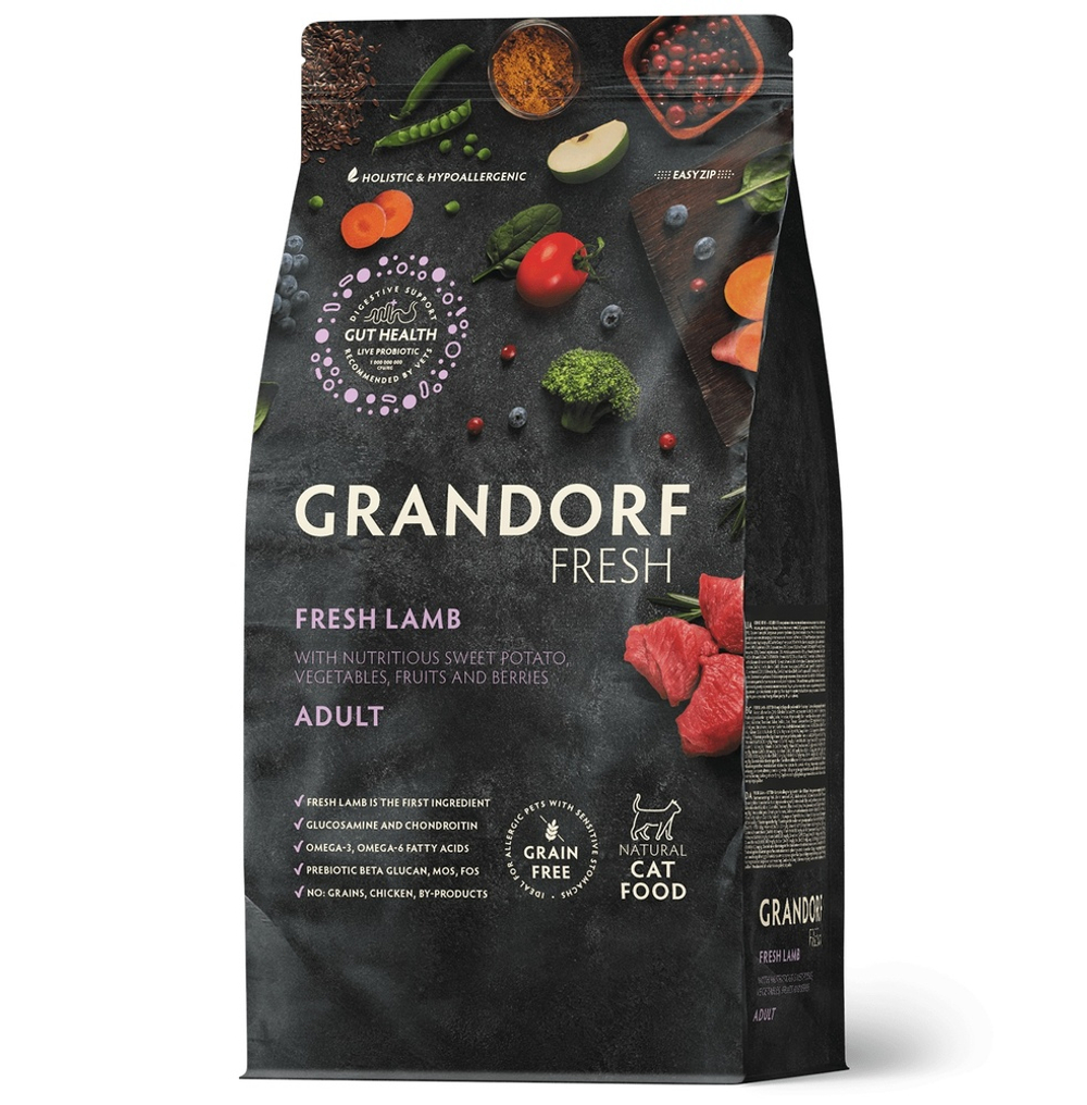 Grandorf Fresh Adult Свежее мясо ягненка с бататом для кошек 400 г