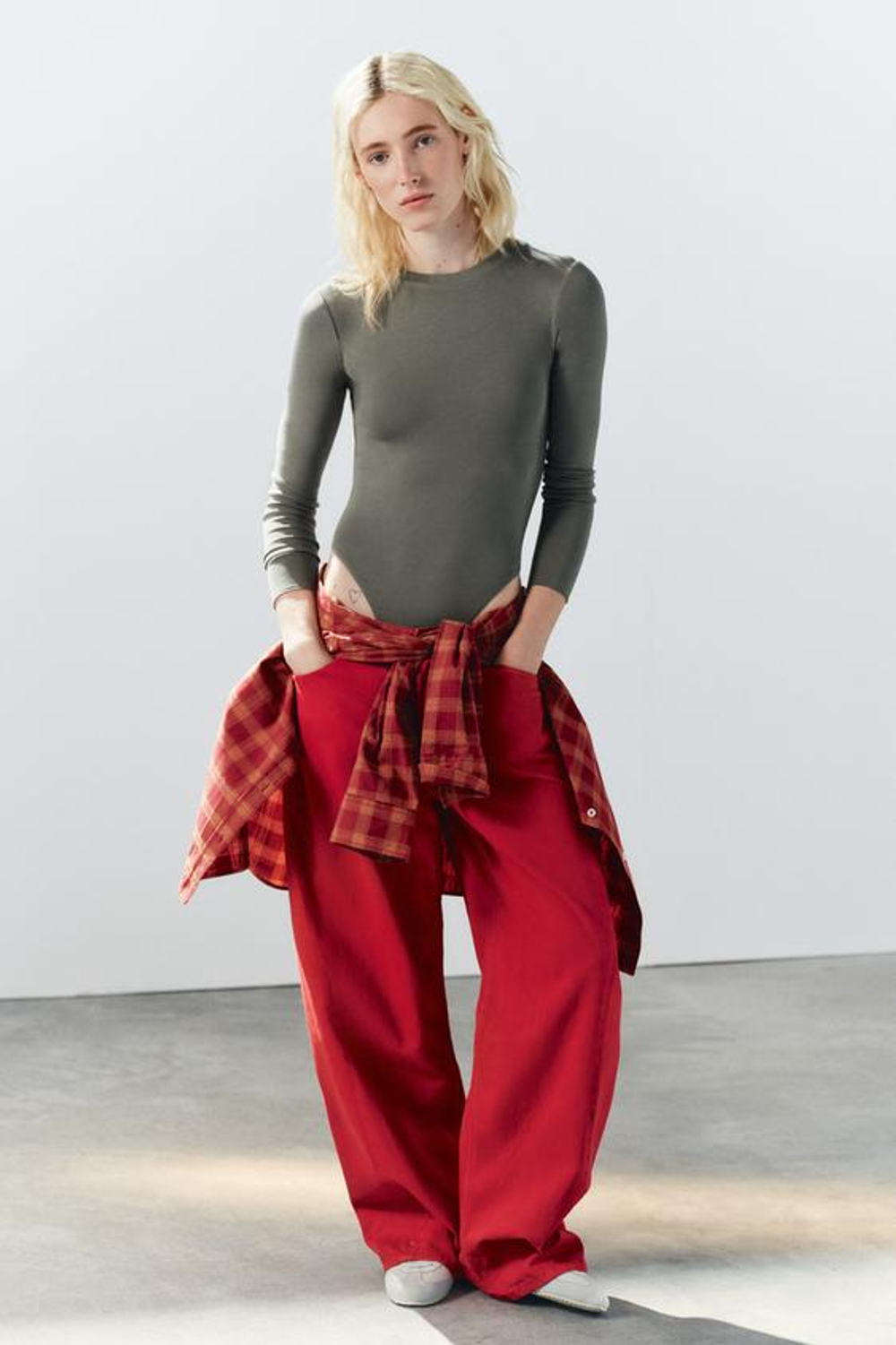 ZARA БОДИ С ДЛИННЫМИ РУКАВАМИ, ЗЕЛЕНЫЙ/СЕРЫЙ