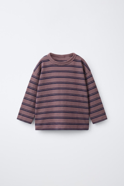 ZARA ФУТБОЛКА HEAVY WEIGHT В ПОЛОСКУ, СВЕТЛО-ГРАНАТОВЫЙ