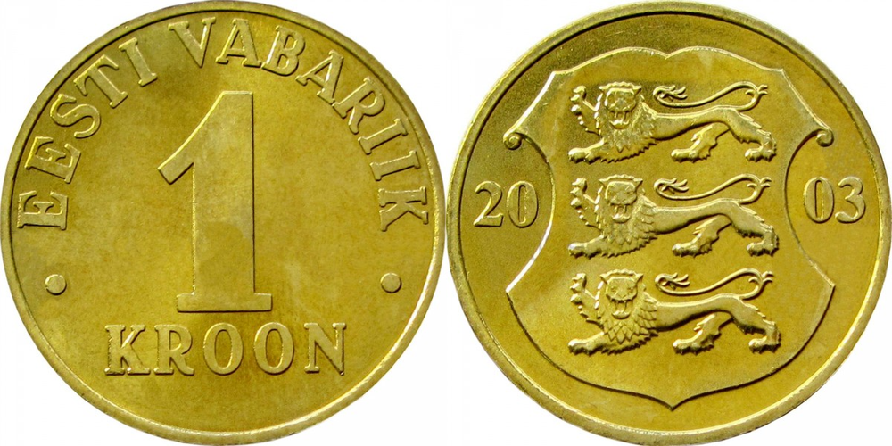 Эстония 1 крона, 1998 - 2006 Герб XF