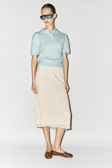 Massimo Dutti Трикотажный свитер из смесовой альпаки с воротником поло, голубой