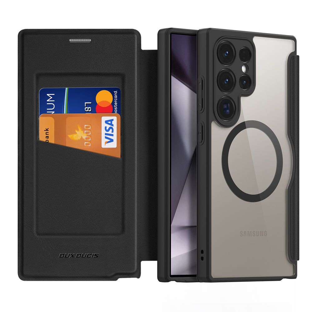 Чехол книжка черного цвета с MagSafe для Samsung Galaxy S24 Ultra, серия Skin X Pro Series от Dux Ducis