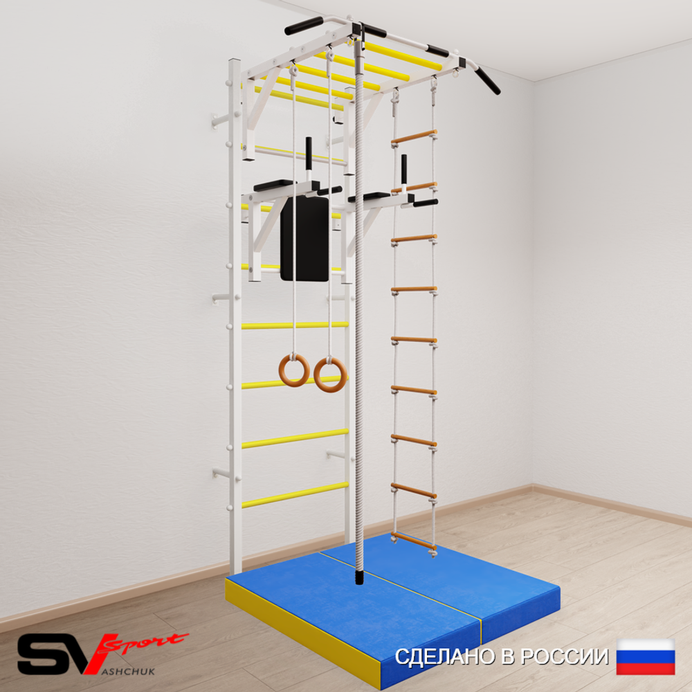 Шведская стенка Sv Sport усиленная 6234 (Турник рукоход/Брусья/Канат/Кольца/Лестница/Мат 1м)