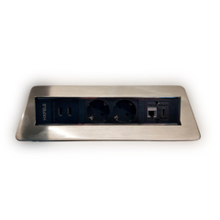 Розетка врезная G47 (2 EURO + 2 USB-A + 1 RJ-45 (Ethernet) + 1 HDMI), цвет нерж. сталь